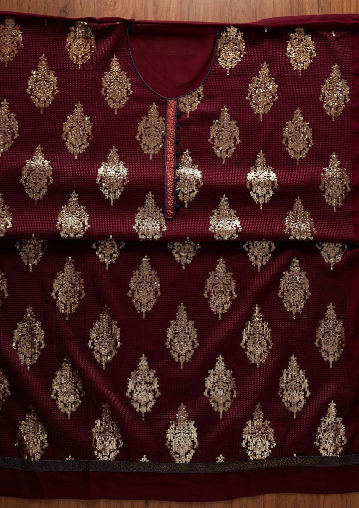 Wine Sequins Georgette Designer Unstitched Salwar Suit - koskii