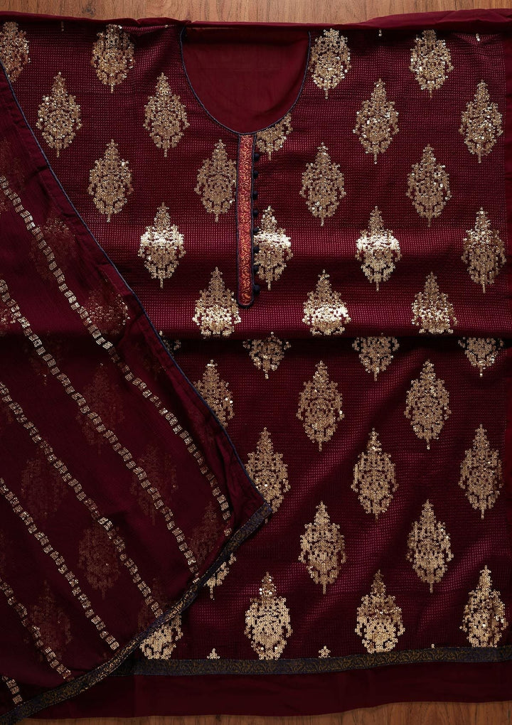 Wine Sequins Georgette Designer Unstitched Salwar Suit - koskii