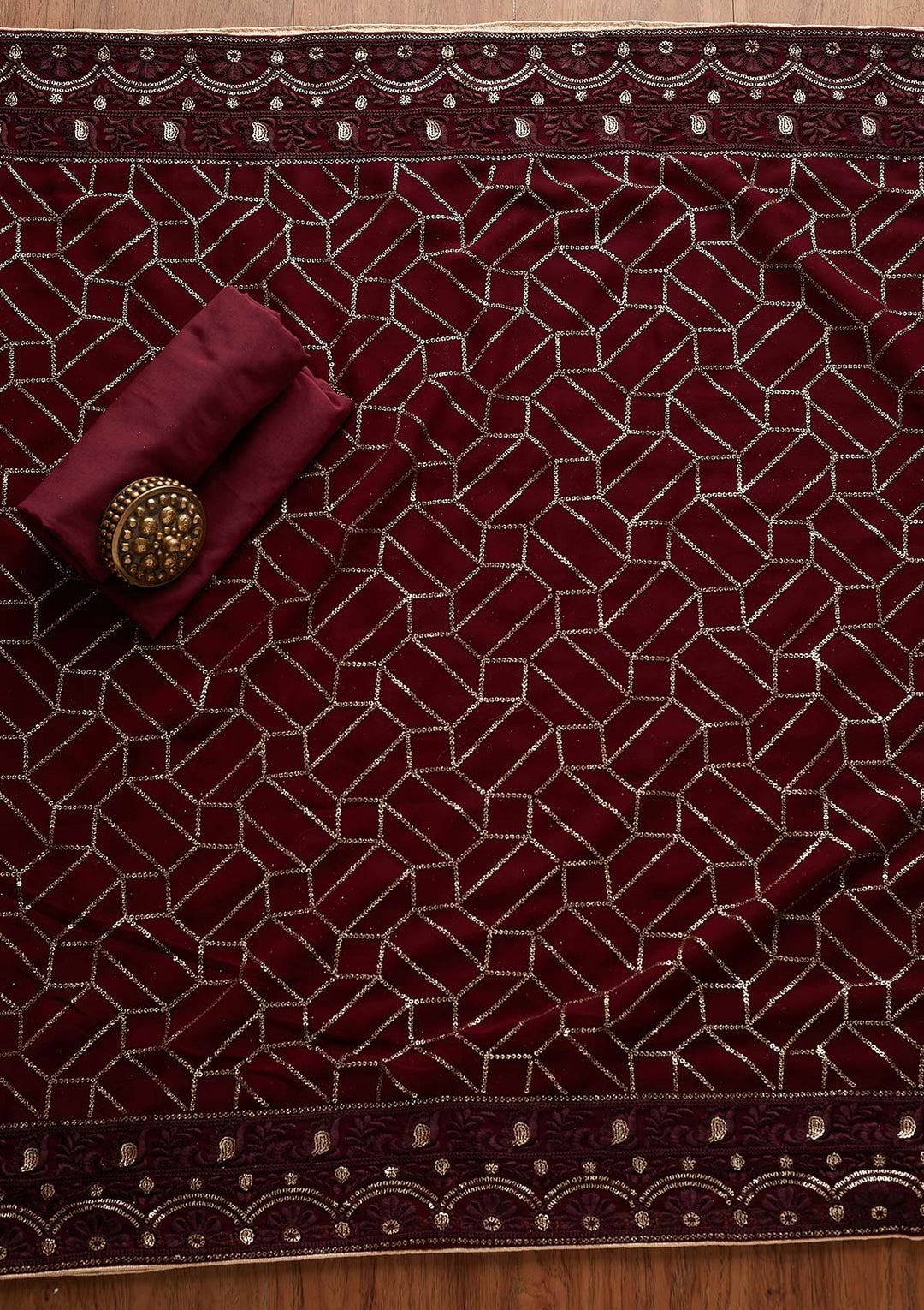Wine Sequins Georgette Designer Unstitched Salwar Suit - Koskii