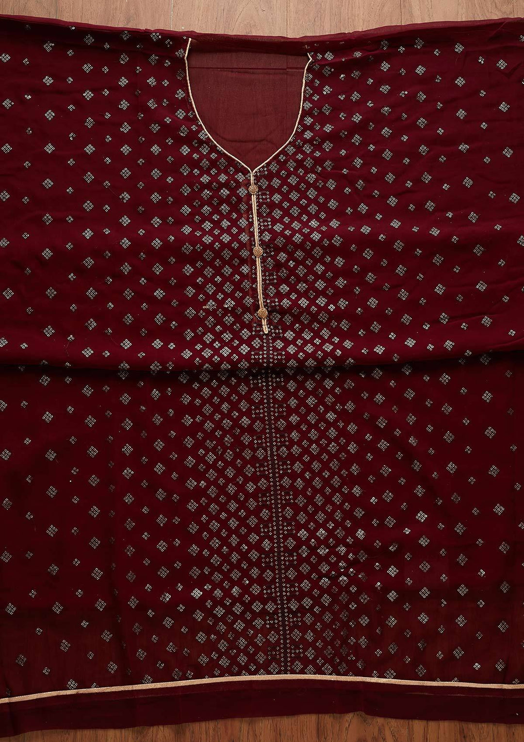 Wine Sequins Georgette Designer Unstitched Salwar Suit - Koskii