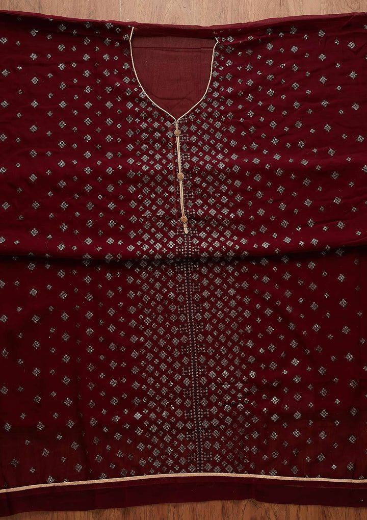 Wine Sequins Georgette Designer Unstitched Salwar Suit - Koskii