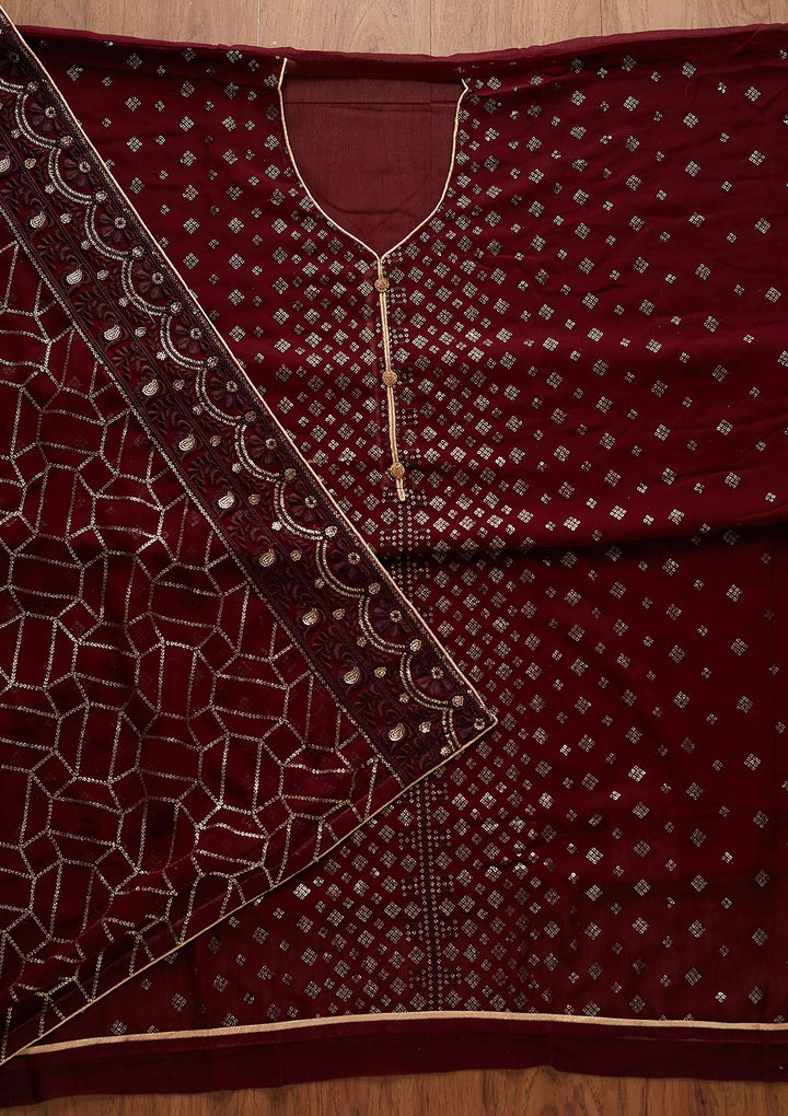 Wine Sequins Georgette Designer Unstitched Salwar Suit - Koskii