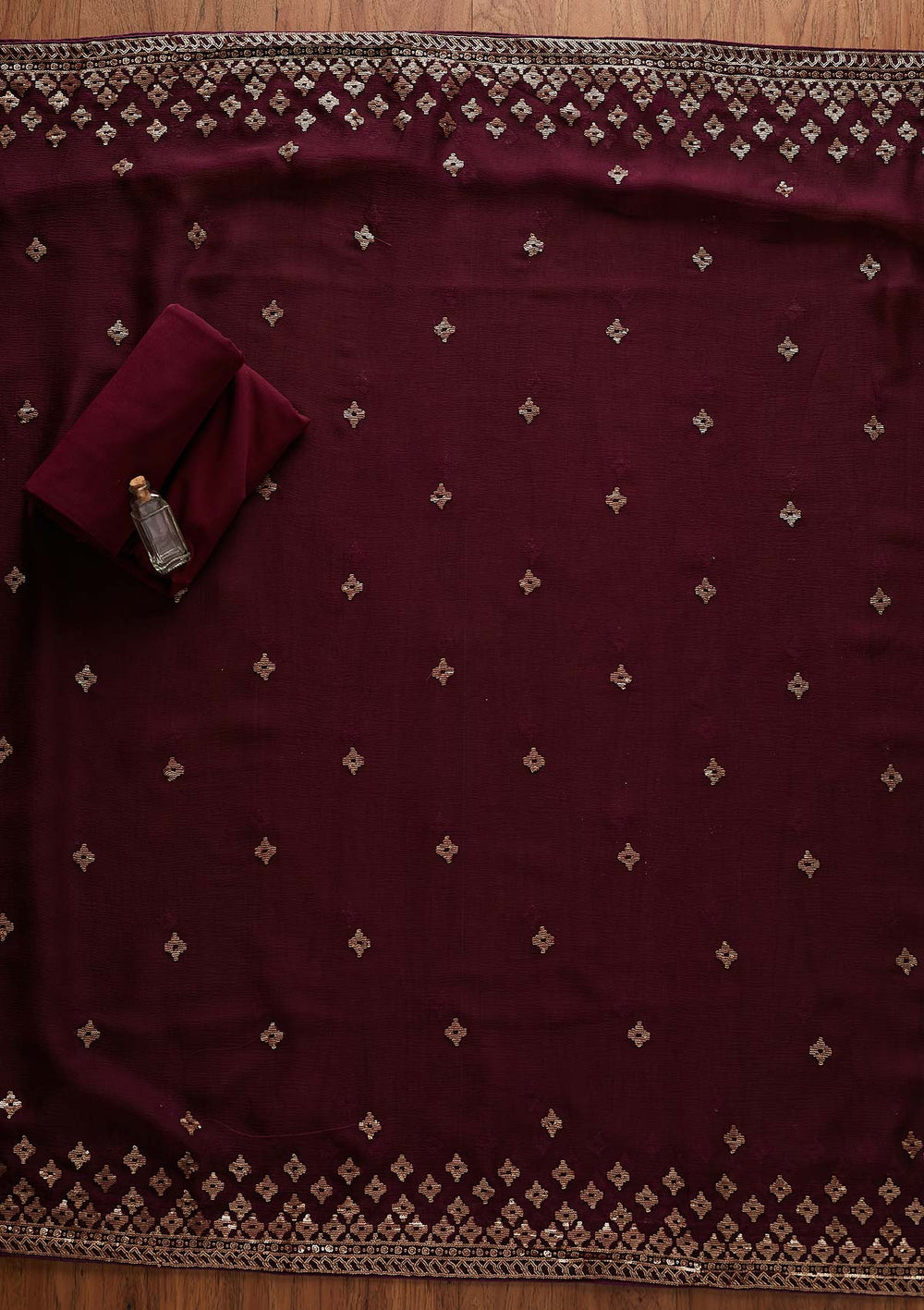 Wine Sequins Georgette Designer Unstitched Salwar Suit - Koskii