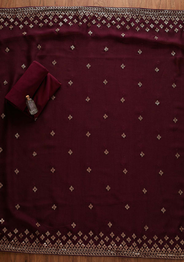 Wine Sequins Georgette Designer Unstitched Salwar Suit - Koskii