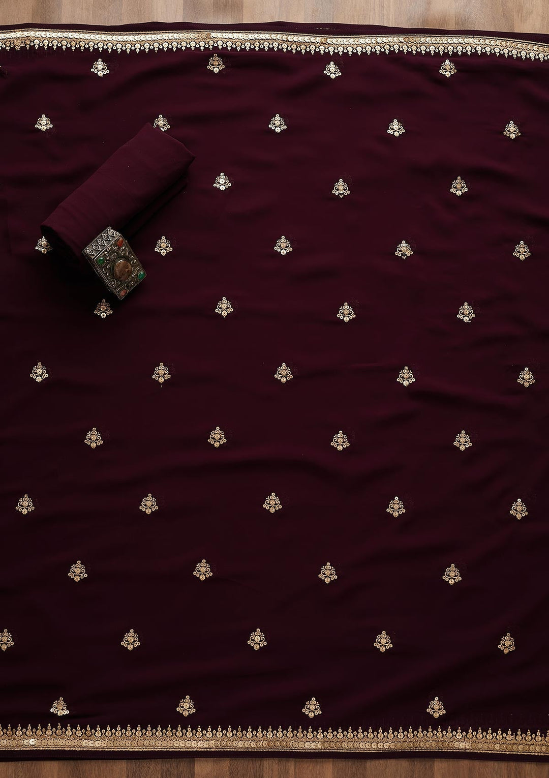 Wine Sequins Georgette Unstitched Salwar Suit-Koskii