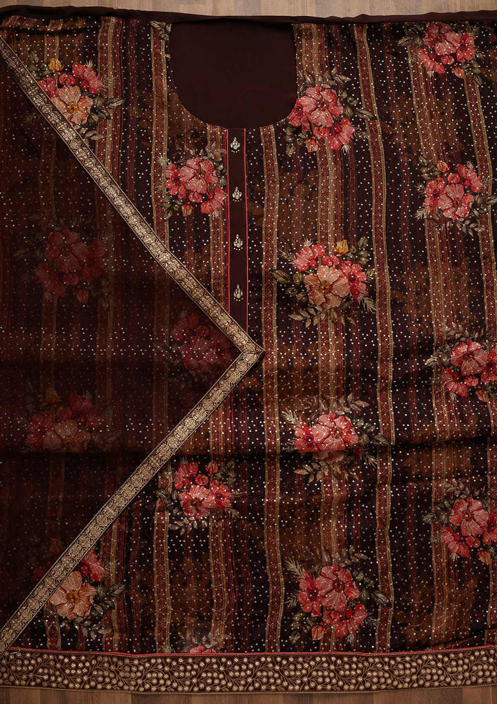 Wine Sequins Georgette Unstitched Salwar Suit-Koskii