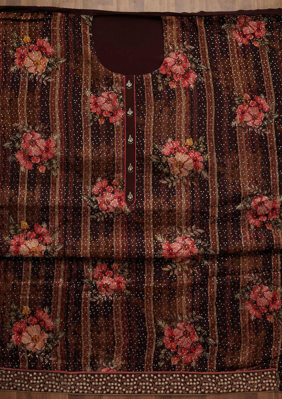 Wine Sequins Georgette Unstitched Salwar Suit-Koskii