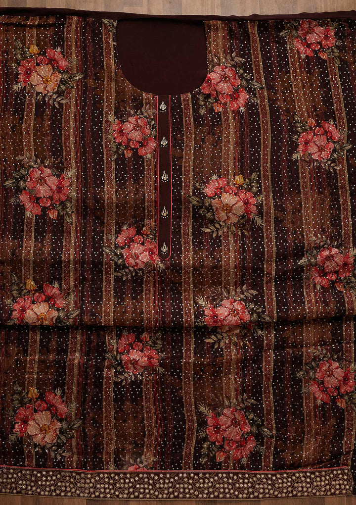 Wine Sequins Georgette Unstitched Salwar Suit-Koskii