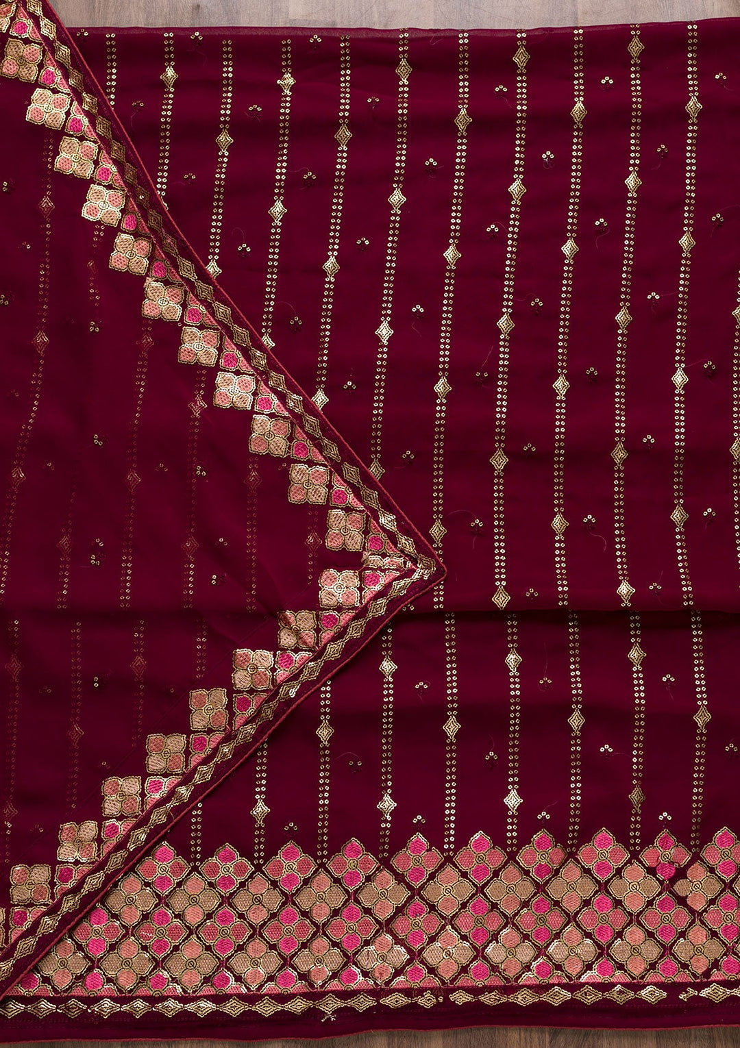 Wine Sequins Georgette Unstitched Salwar Suit-Koskii