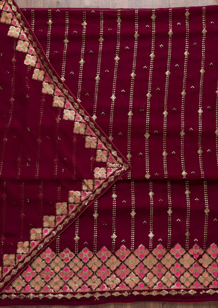 Wine Sequins Georgette Unstitched Salwar Suit-Koskii