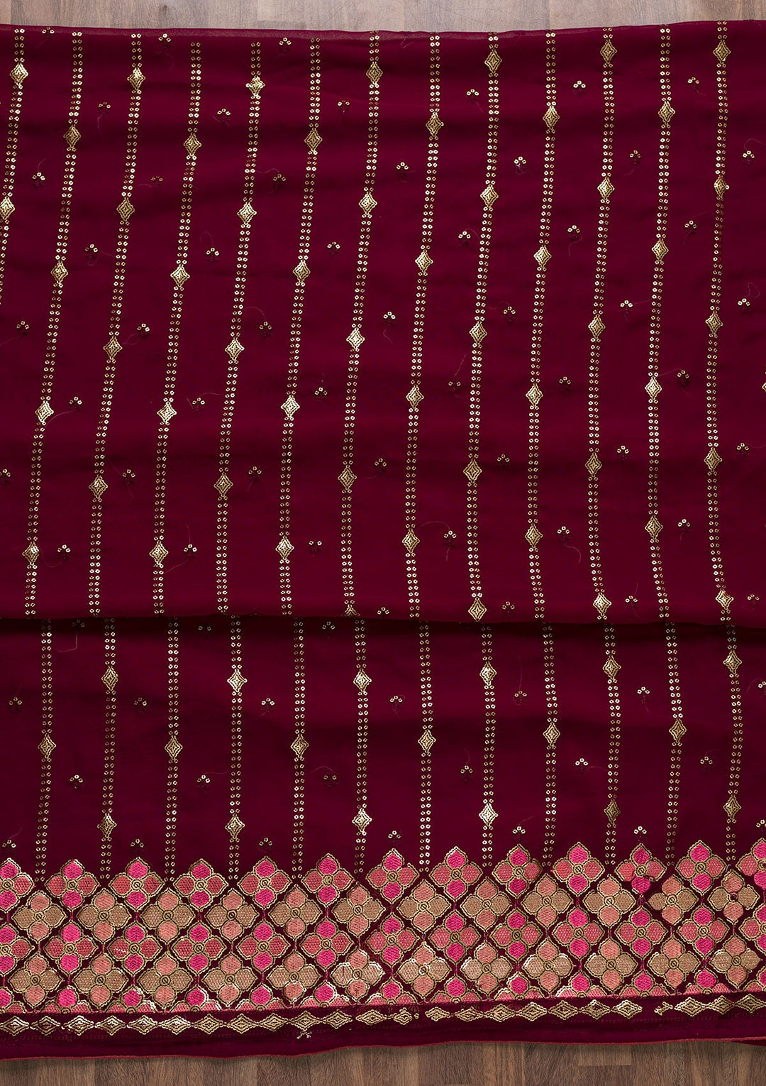 Wine Sequins Georgette Unstitched Salwar Suit-Koskii