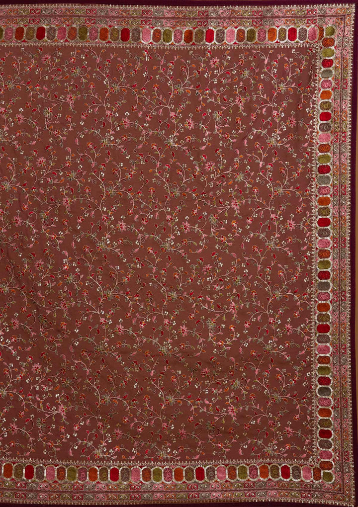 Wine Sequins Georgette Designer Saree - Koskii