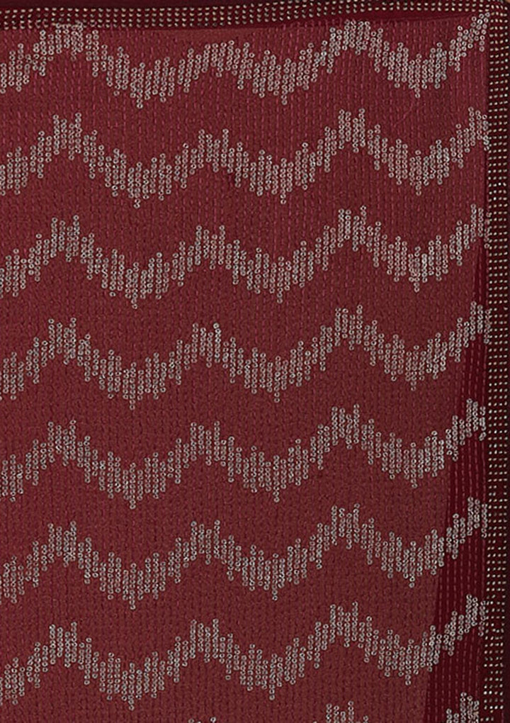 Wine Sequins Georgette Designer Saree-Koskii