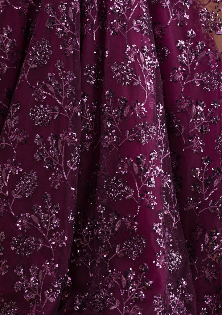 Wine Sequins Net Designer Gown-Koskii
