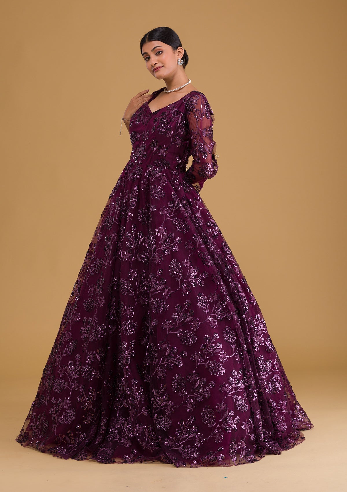 Buy Maroon Cutdana Net Designer Gown - Koskii