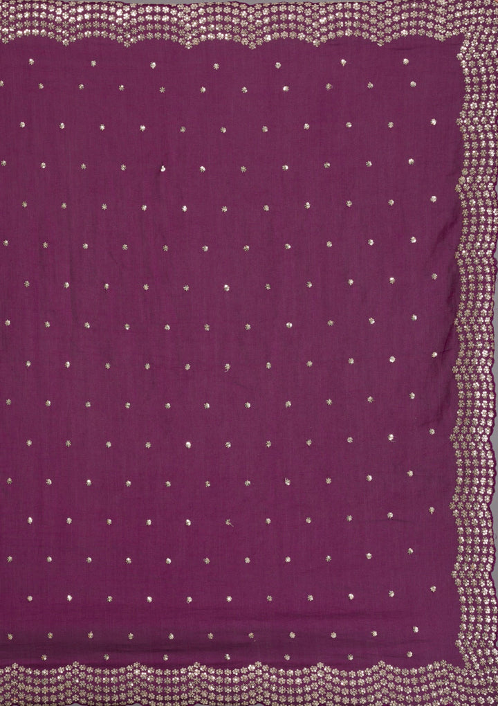 Wine Sequins Raw Silk Saree-Koskii
