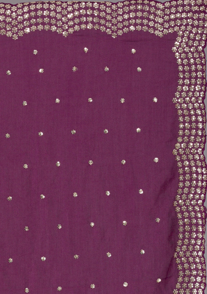 Wine Sequins Raw Silk Saree-Koskii