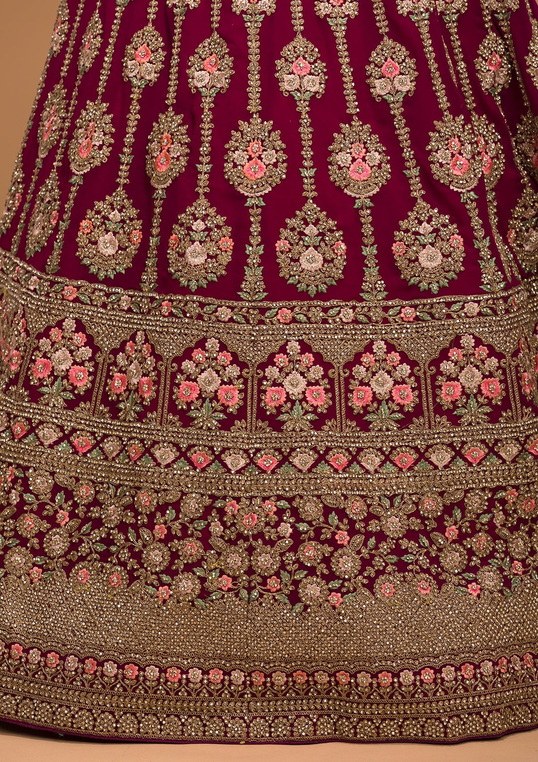 Wine Stonework Georgette Designer Lehenga-Koskii