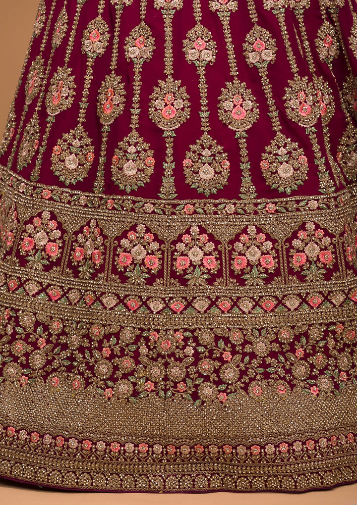 Wine Stonework Georgette Designer Lehenga-Koskii