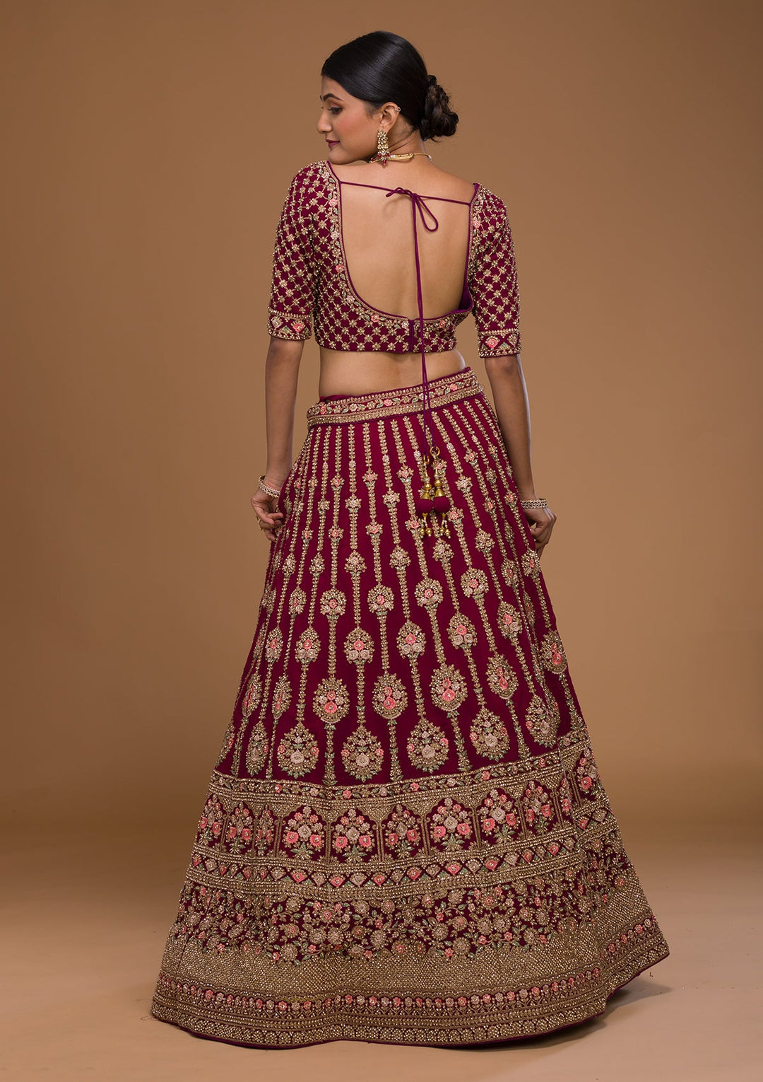 Wine Stonework Georgette Designer Lehenga-Koskii