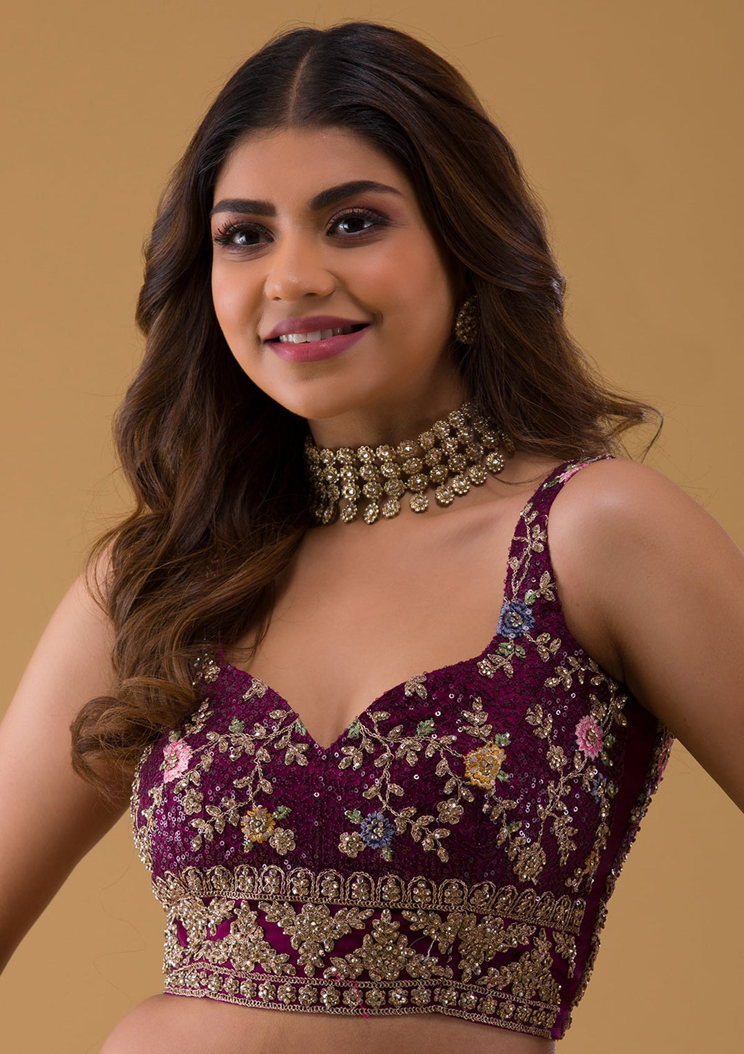 Wine Stonework Georgette Lehenga-Koskii