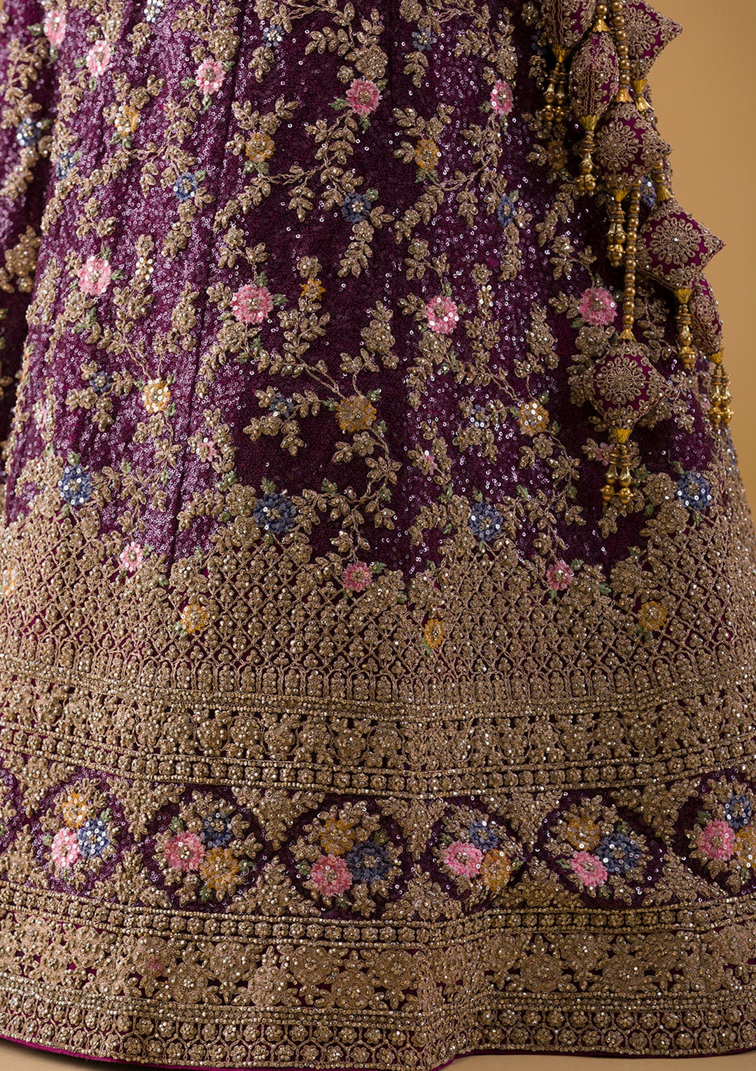 Wine Stonework Georgette Lehenga-Koskii