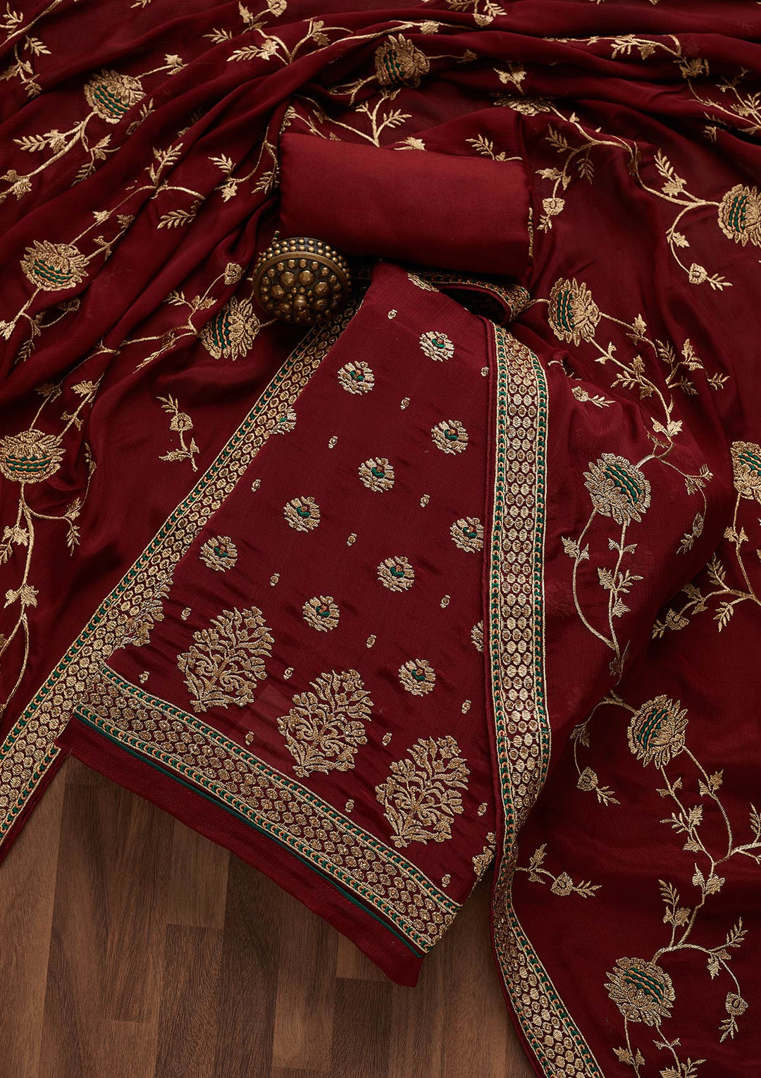 Wine Stonework Georgette Unstitched Salwar Suit-Koskii