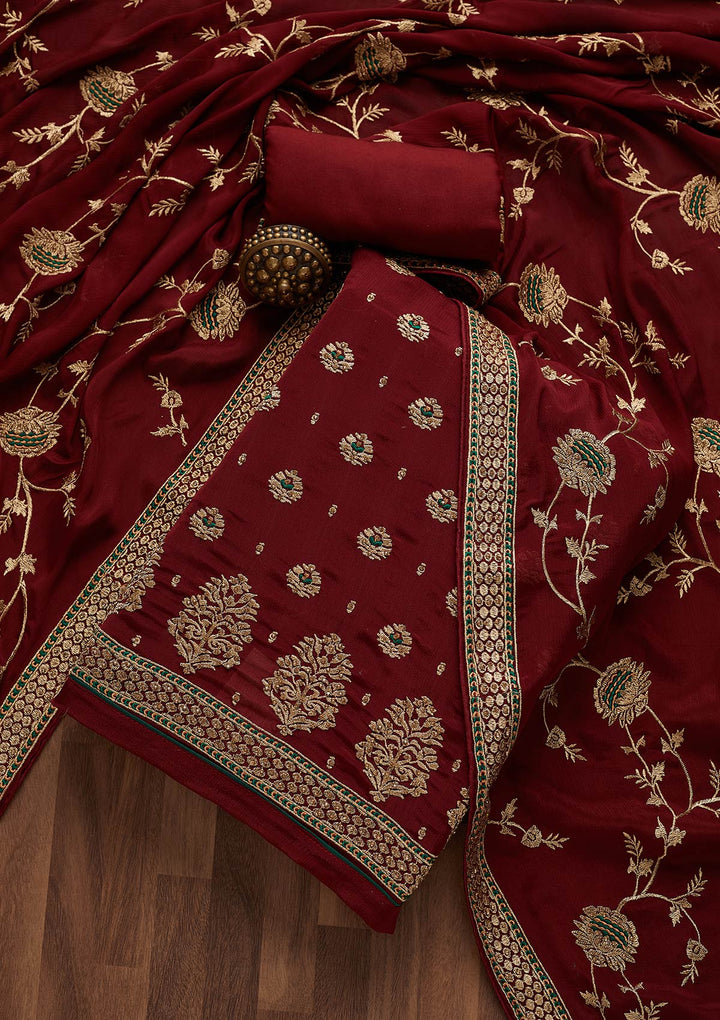 Wine Stonework Georgette Unstitched Salwar Suit-Koskii