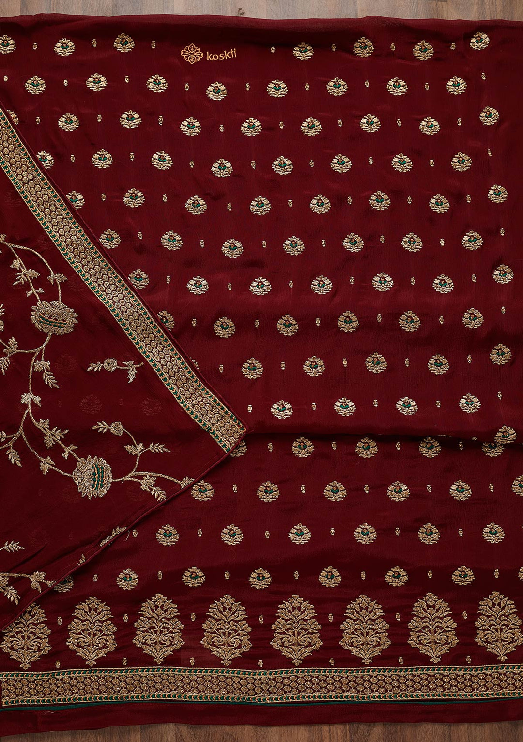 Wine Stonework Georgette Unstitched Salwar Suit-Koskii