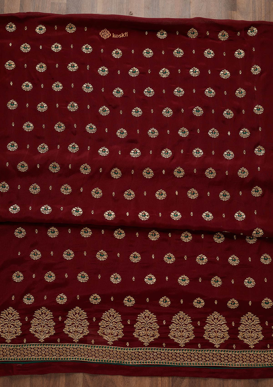 Wine Stonework Georgette Unstitched Salwar Suit-Koskii