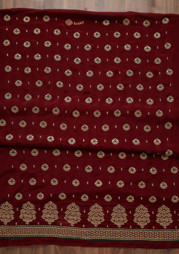 Wine Stonework Georgette Unstitched Salwar Suit-Koskii