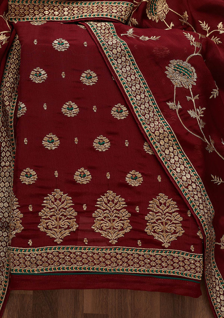 Wine Stonework Georgette Unstitched Salwar Suit-Koskii