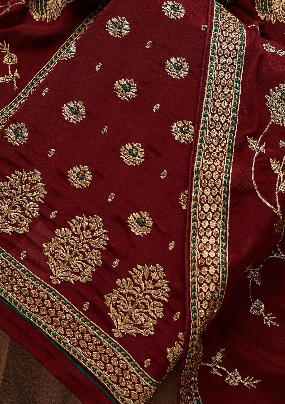 Wine Stonework Georgette Unstitched Salwar Suit-Koskii