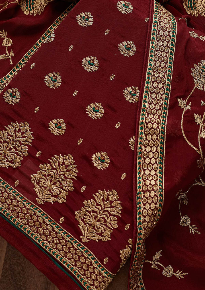 Wine Stonework Georgette Unstitched Salwar Suit-Koskii