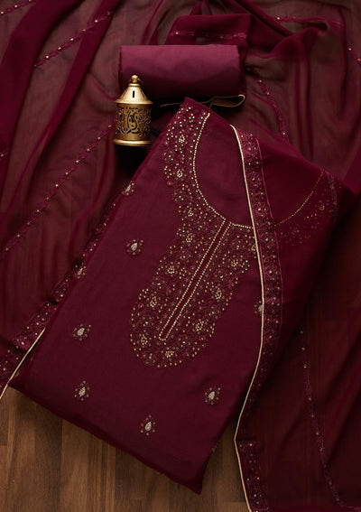 Wine Stonework Georgette  Unstitched Salwar Suit- Koskii