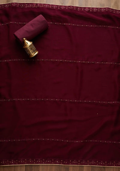 Wine Stonework Georgette  Unstitched Salwar Suit - Koskii