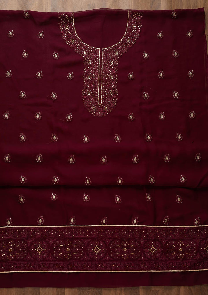 Wine Stonework Georgette  Unstitched Salwar Suit - Koskii