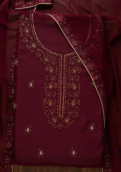 Wine Stonework Georgette  Unstitched Salwar Suit - Koskii