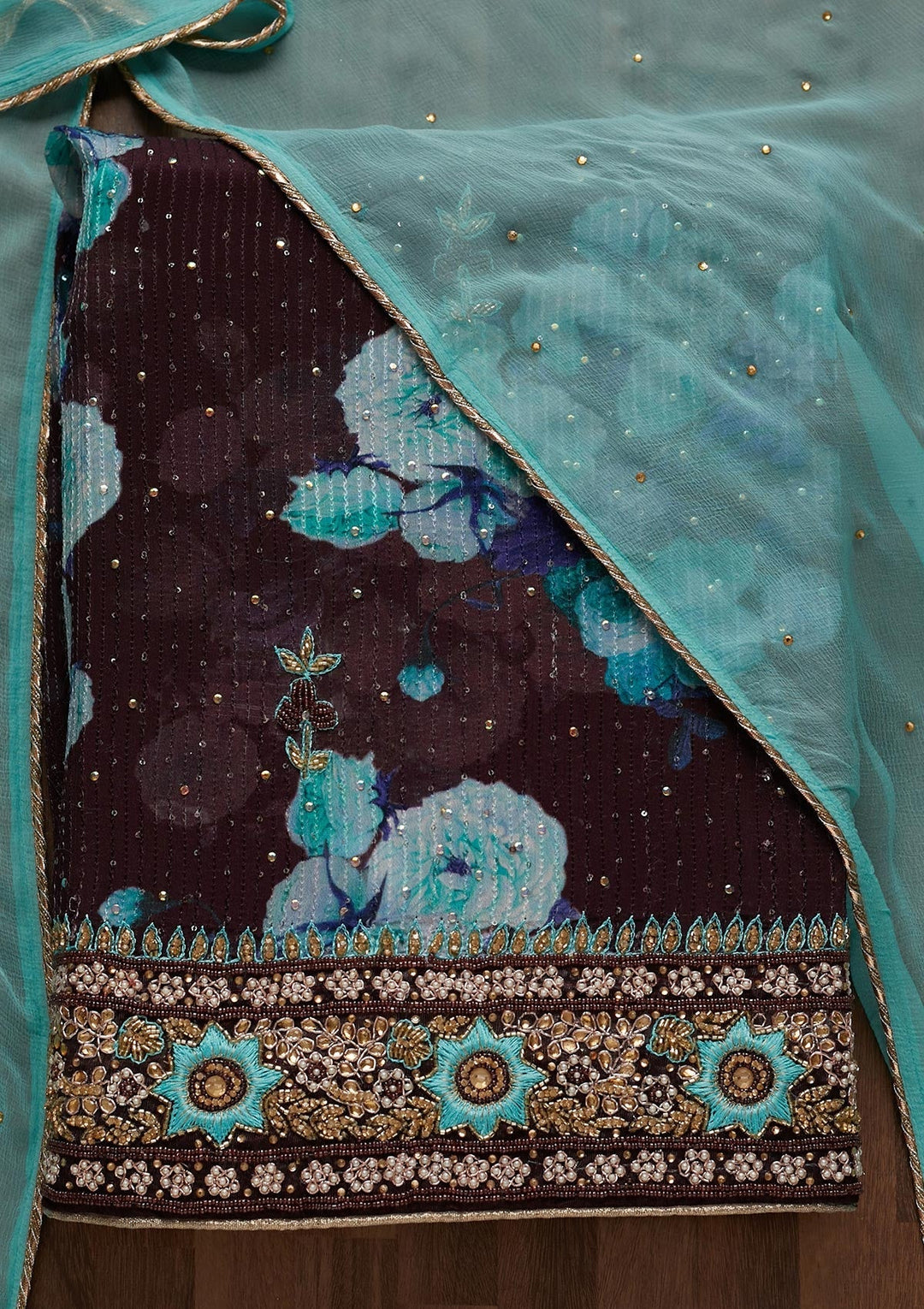 Wine Stonework Georgette Unstitched Salwar Suit - Koskii