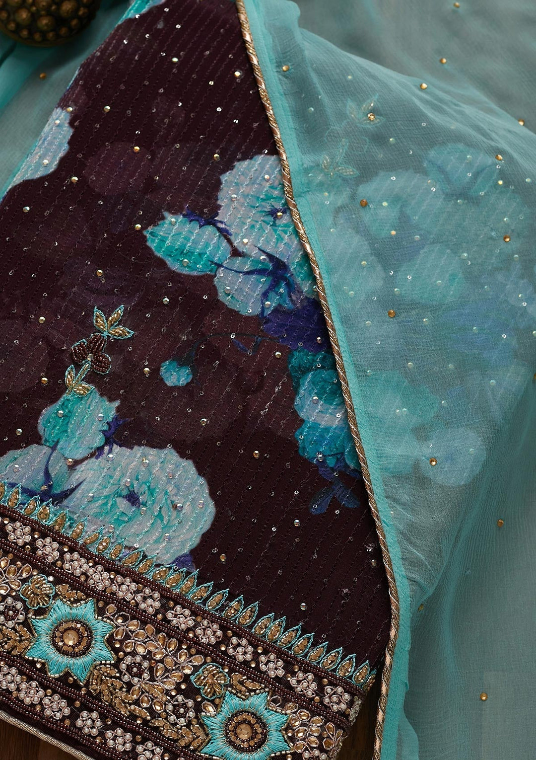 Wine Stonework Georgette Unstitched Salwar Suit - Koskii