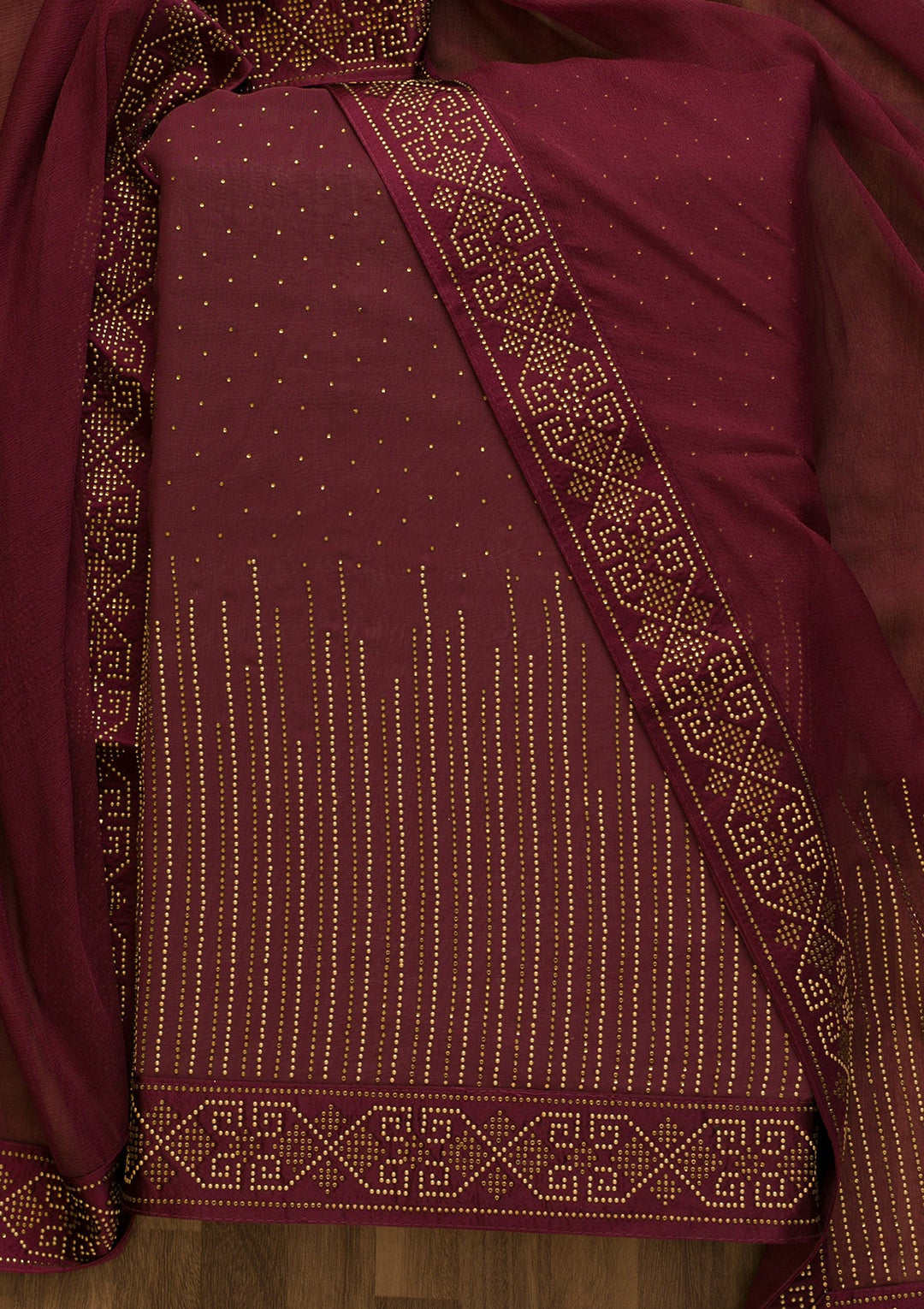 Wine Stonework Georgette Unstitched Salwar Kameez-Koskii