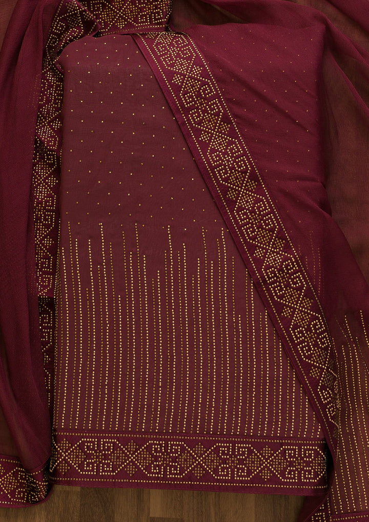 Wine Stonework Georgette Unstitched Salwar Kameez-Koskii