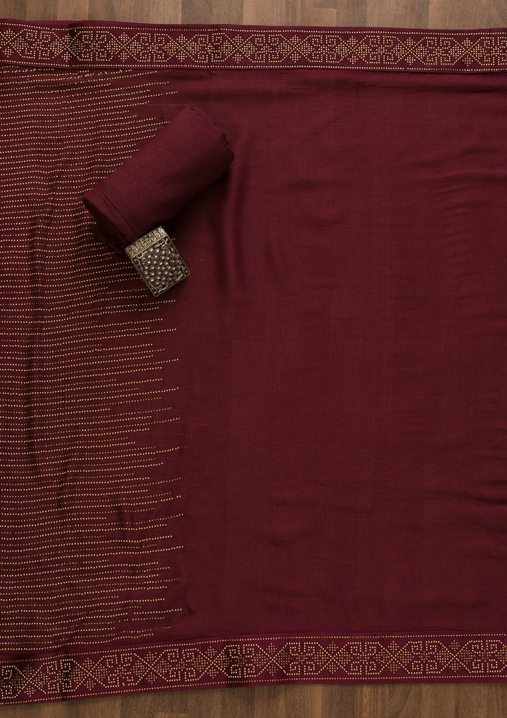 Wine Stonework Georgette Unstitched Salwar Kameez-Koskii