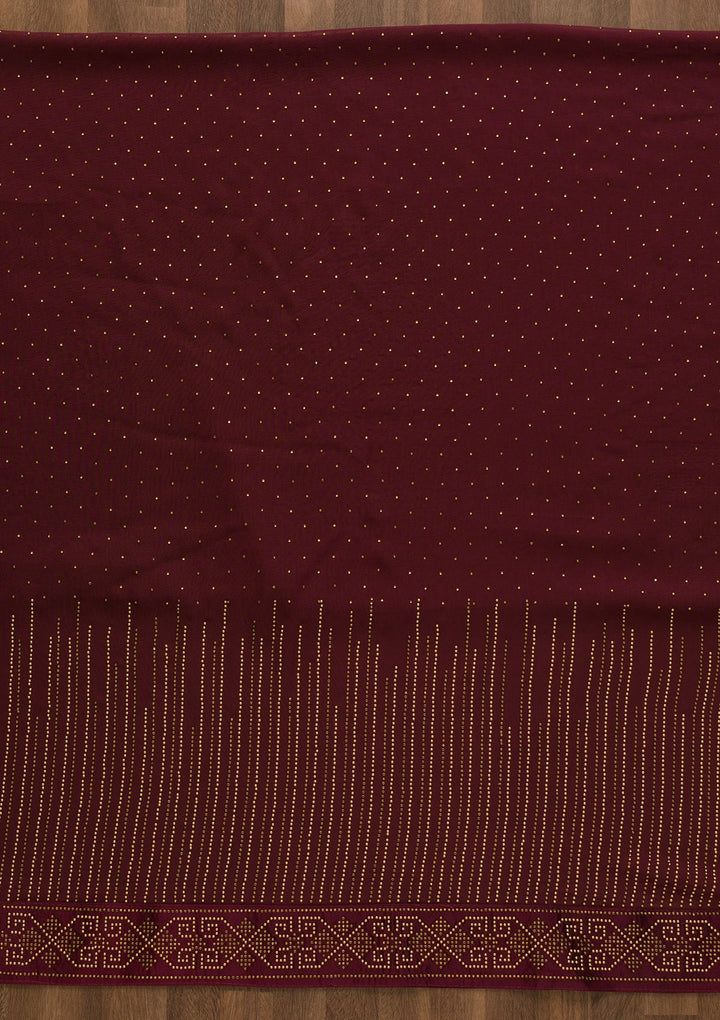 Wine Stonework Georgette Unstitched Salwar Kameez-Koskii