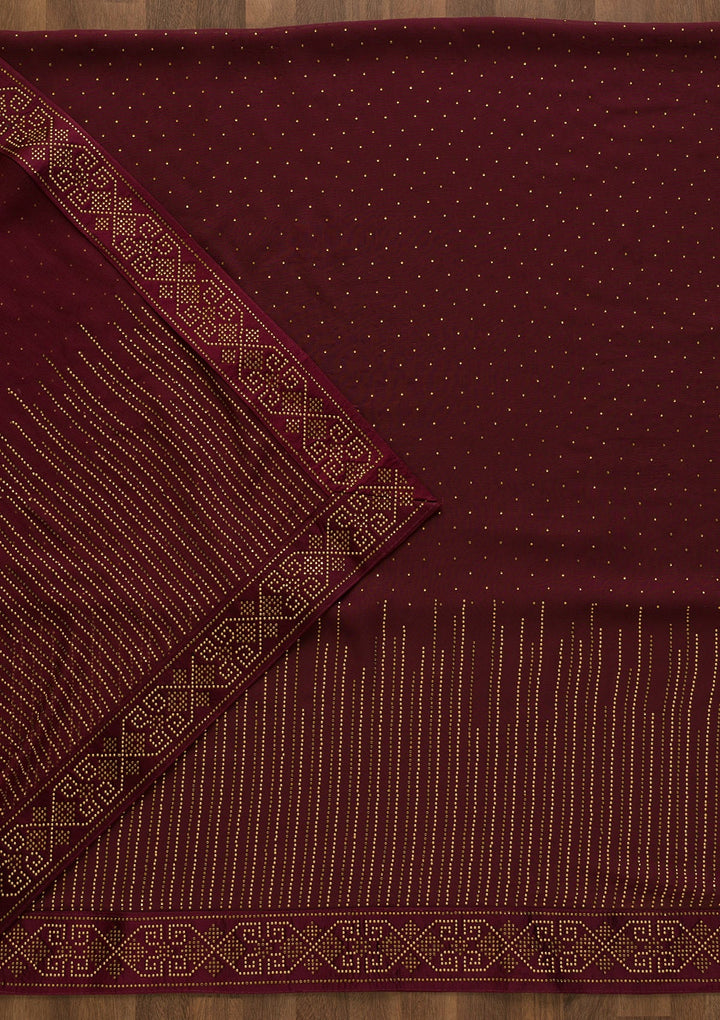 Wine Stonework Georgette Unstitched Salwar Kameez-Koskii