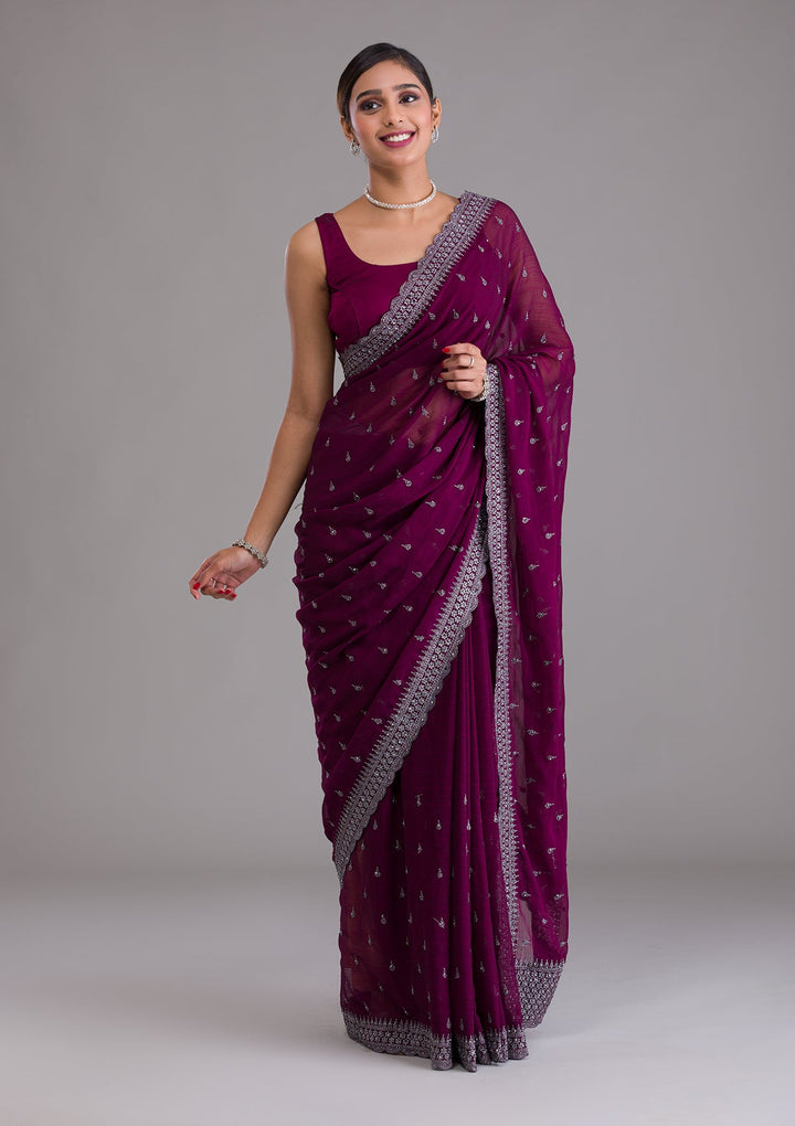 Wine Stonework Georgette Saree-Koskii