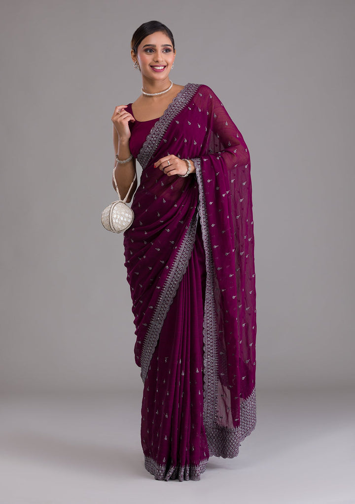 Wine Stonework Georgette Saree-Koskii