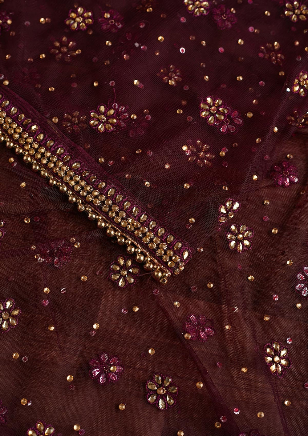 Wine Stonework Net Readymade Dupatta - Koskii