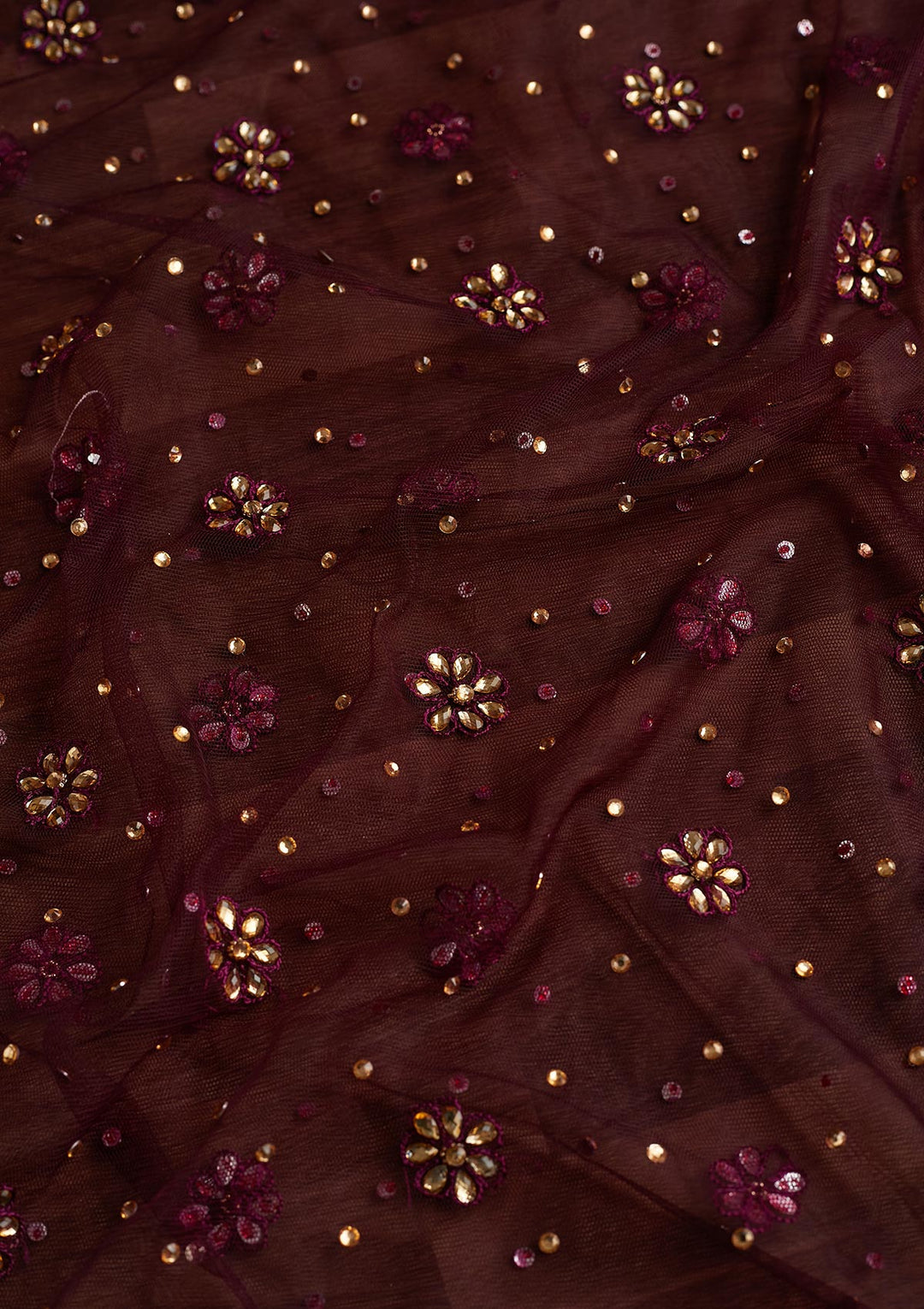 Wine Stonework Net Readymade Dupatta - Koskii