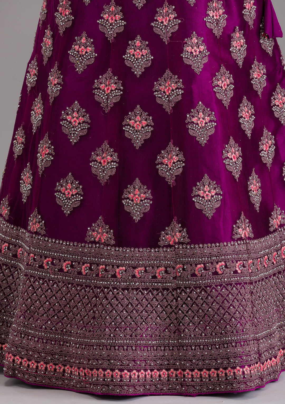 Wine Stonework Net Semi-Stitched Lehenga-Koskii